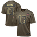 Youth San Francisco 49ers Brock Purdy Nike Olive 2025 Salute to Service Game Jersey