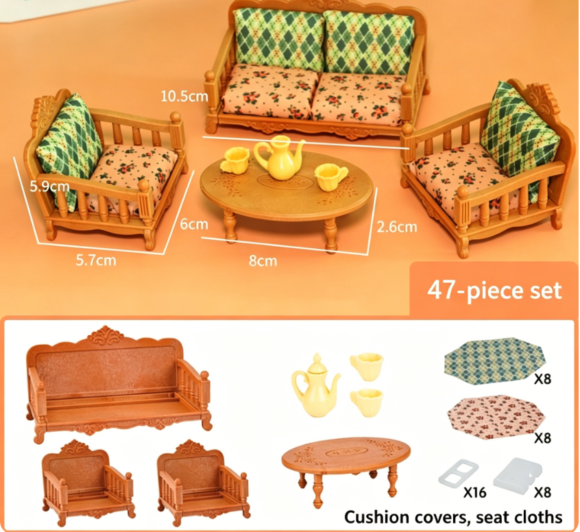 1:12 Scale Dollhouse Miniature Furniture Set – Sofa & Piano Ornaments for Girls